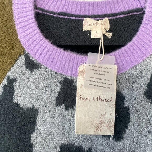 NWT Hem & Thread Callum Knit Mini Dress, Olive Purple Gray Leopard, Size S - Picture 6 of 6